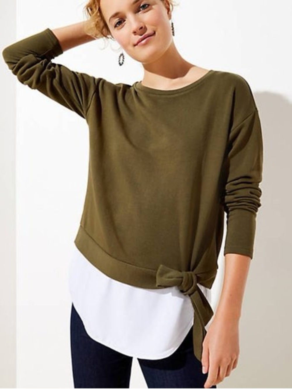 LOFT Plus The Hem Sweatshirt in Olive Size 16/18